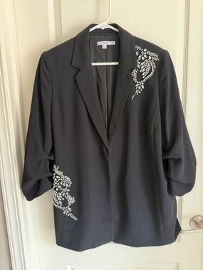 Chico's Black Open-Front Blazer with Crystal Embellishment